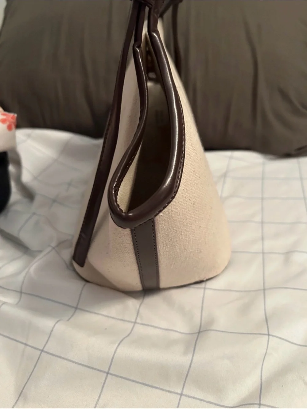 LOFT Cream Canvas Brown Trim Tote